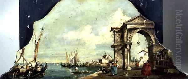 Capriccio Venetian Harbour View Oil Painting by Francesco Guardi