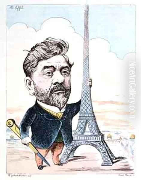 Gustave Eiffel 1832-1923 with his best known construction the Eiffel Tower Oil Painting by Charles Gilbert-Martin