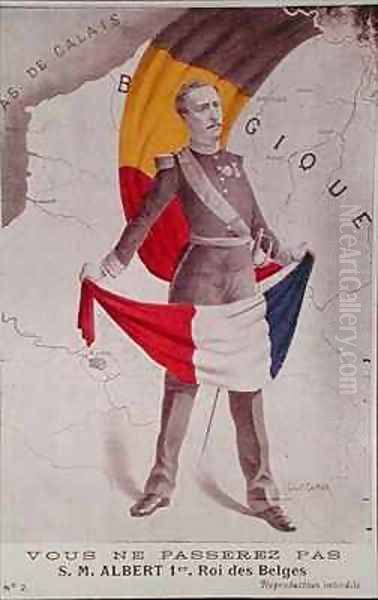 Postcard depicting Albert I 1875-1934 as the defender of Belgium Oil Painting by Gilbert Gautier