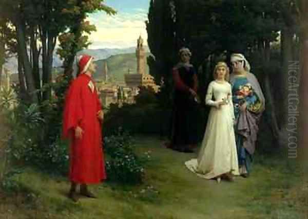 First meeting of Dante and Beatrice Oil Painting by Raffaelle Gianetti