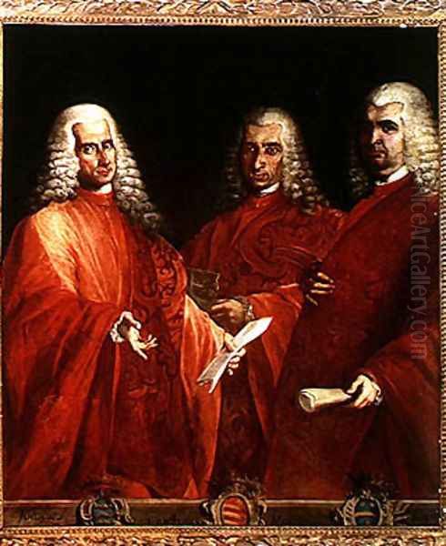 Portrait of Three Lawyers Giovanni Dolfin Gaetano Minotto and Lodovico Angarano Oil Painting by Vicenzo Guarana