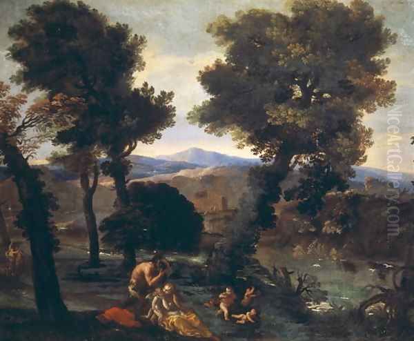 Landscape with Venus Pan and Cupids Oil Painting by Giovanni Francesco Grimaldi