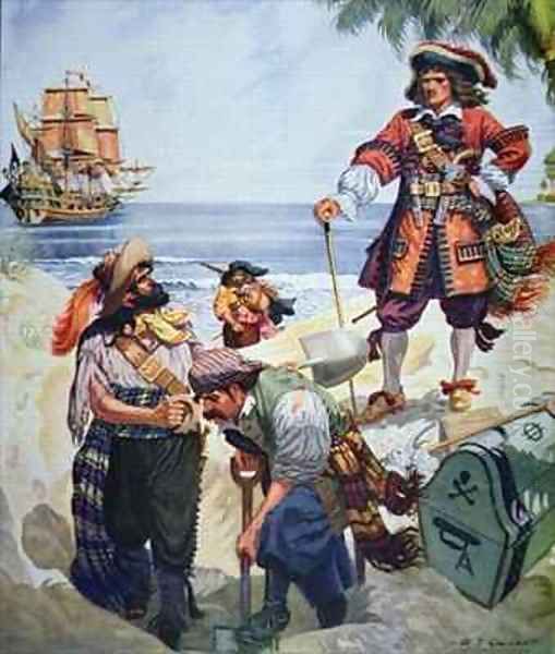 Pirate Chief burying treasure Oil Painting by R.J. Gallant