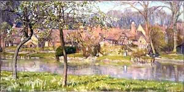 Houses and a River Oil Painting by Arthur Joseph Gaskin