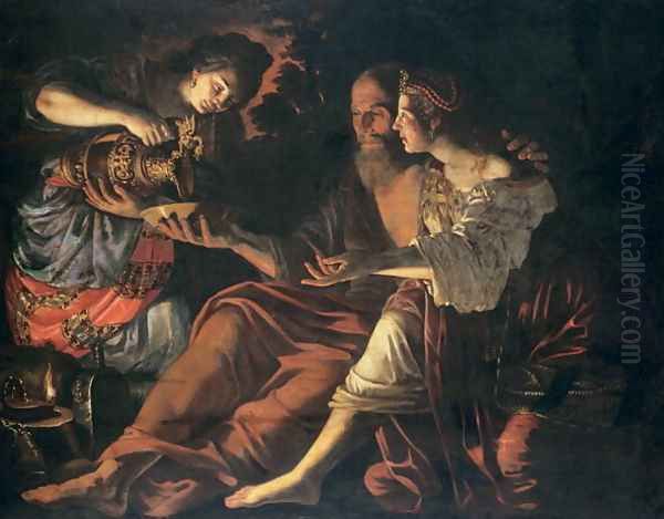 Lot and his Daughters Oil Painting by Giovanni Francesco Guerrieri