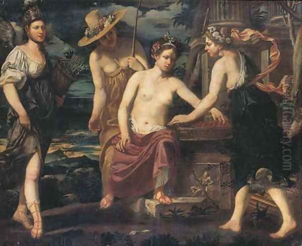 Vertumnus offering fruits to Pomona Oil Painting by Giovanni Francesco Guerrieri