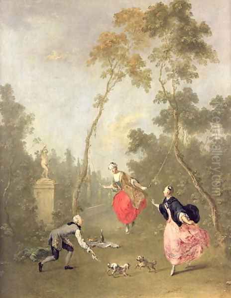 Scene Galante in a Park Oil Painting by Norbert Joseph Carl Grund