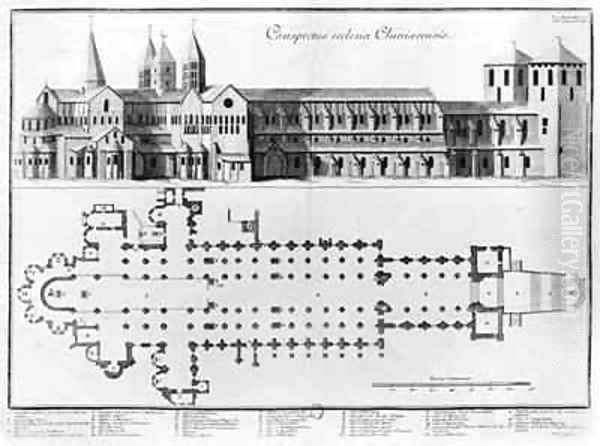 Plan and elevation of Cluny Abbey Oil Painting by Pierre Giffart