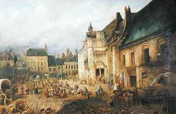 View of the Place de lHotel de Ville Saint Omer Oil Painting by Charles Goureau