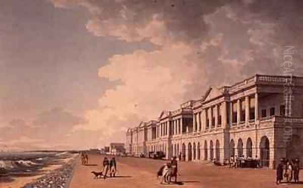 North east view of Bentincks Buildings the Beach Madras Oil Painting by John Gantz