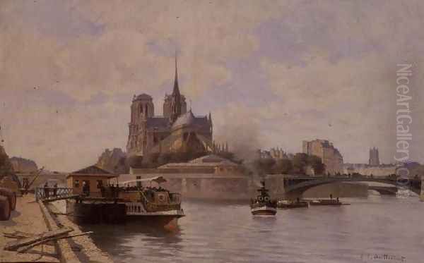 The Seine at Notre Dame Oil Painting by C.T. Guillermot