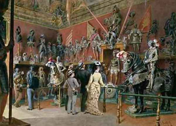 The first Armoury Room of the Ambraser Gallery in the Lower Belvedere Oil Painting by Carl Goebel