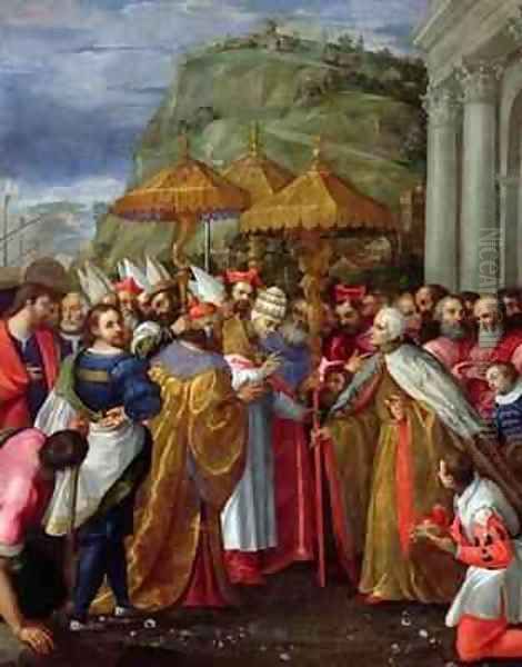 Pope Alexander III Emperor Frederick Barbarossa and Doge Sebastiano Ziani Arrive at Ancona Oil Painting by Girolamo Gambarato