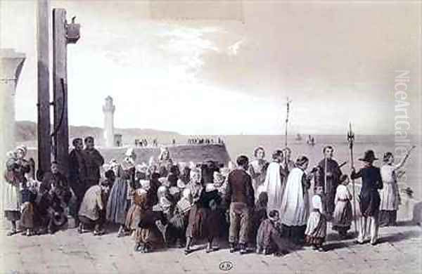 Blessing the Sea at Pollet Dieppe Oil Painting by Jules Gaildrau