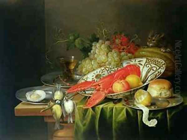 Still Life of Oysters and Lobsters Oil Painting by Reynier van Gherwen