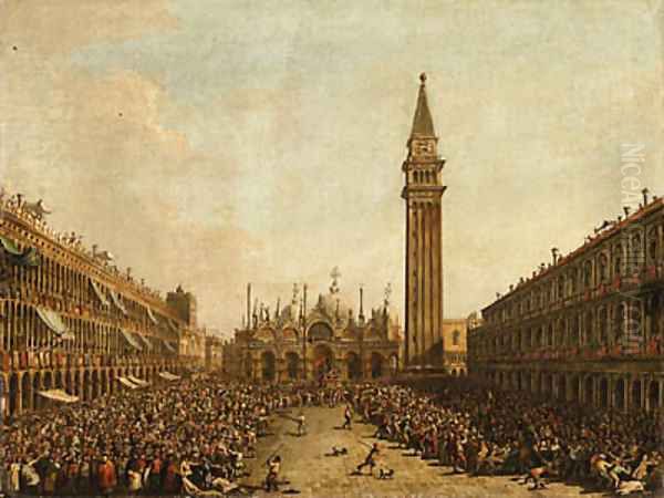 The Piazza San Marco, Venice, on the Doge's Coronation Day, with the Doge and the Admiral of the Arsenal being carried on the Pozzetto Oil Painting by Francesco Guardi