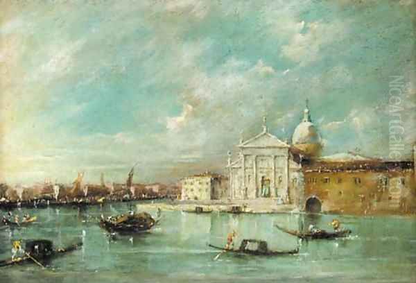 Gondolas by San Giorgio Maggiore, Venice Oil Painting by Francesco Guardi