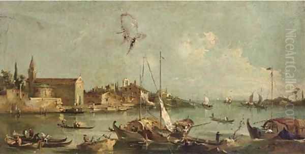 A capriccio of a Venetian lagoon Oil Painting by Francesco Guardi