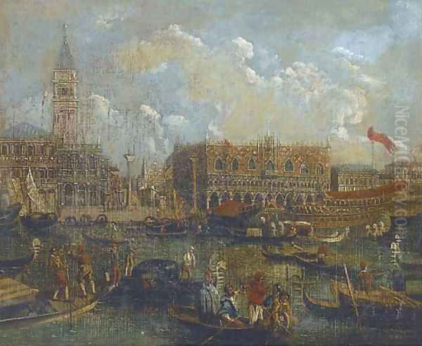 Barges and gondolas on the lagoon, Venice before the Doges' Palace Oil Painting by Francesco Guardi