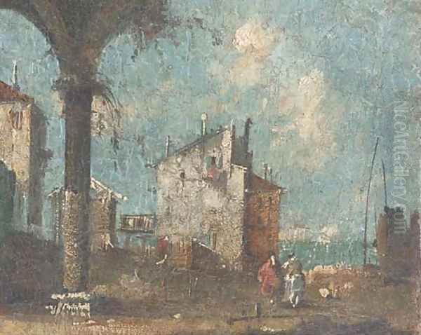 Figures at a Venetian backwater before the Lagoon Oil Painting by Francesco Guardi