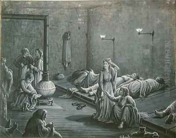 Interior of a Night Shelter for Poor Women Oil Painting by A. Gault