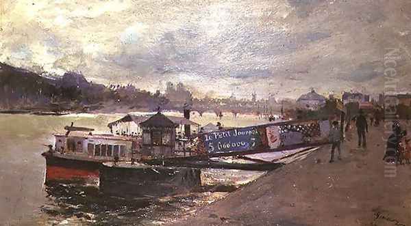 View of a Quayside Oil Painting by Jacques Guiaud