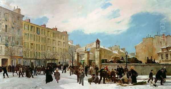 Siege of Paris A Yard for Firewood Boulevard de Montparnasse Oil Painting by Jacques Guiaud