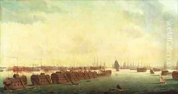 Prison Hulks in Portsmouth Harbour Oil Painting by Ambroise-Louis Garneray