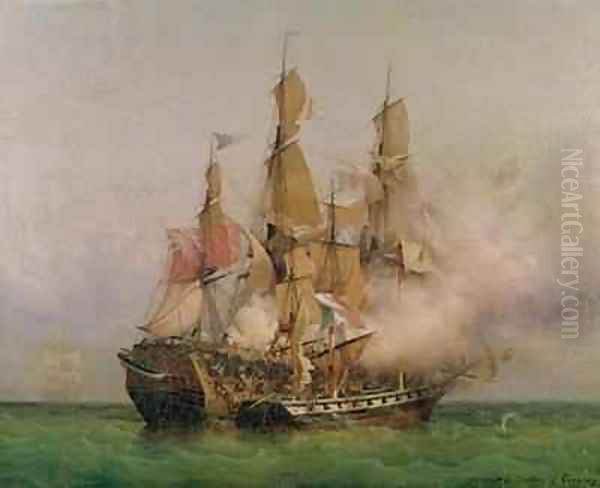 The Taking of the Kent by Robert Surcouf 1736-1827 in the Gulf of Bengal Oil Painting by Ambroise-Louis Garneray