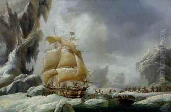 The Ship of Jules Dumont dUrville 1790-1845 Stuck in an Ice Floe in Antarctica Oil Painting by Ambroise-Louis Garneray