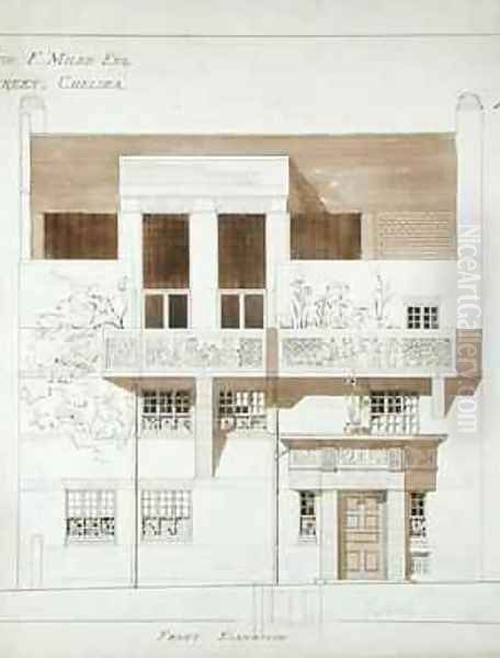 Front Elevation of Studio and House for Frank Miles 1852-91 Tite Street Chelsea Oil Painting by Edward William Godwin