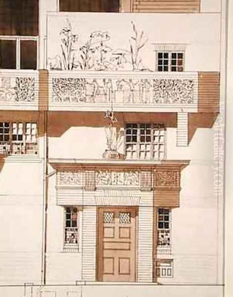 Doorway and Front Elevation of Studio and House for Frank Miles 1852-91 Tite Street Chelsea Oil Painting by Edward William Godwin