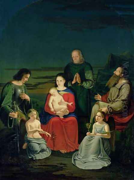 Holy Family with Angels and Saints Oil Painting by Ludwig Emil Grimm