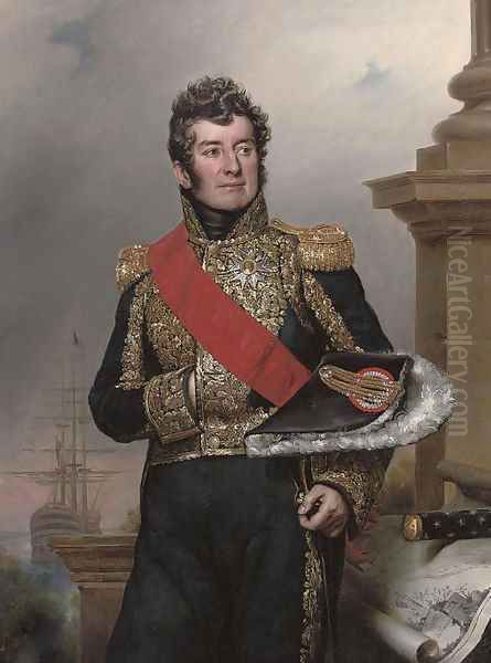 Portrait of Comte Laurent-Jean-Francois Truguet, Admiral of France, three-quarter-length, wearing the sash and breast star of the Legion d'Honneur Oil Painting by Paulin Jean Baptiste Guerin