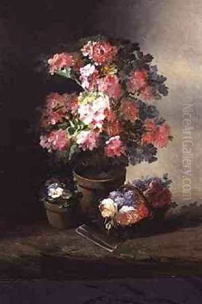 Still Life of Roses in a Pot Oil Painting by Pierre Camille Gontier