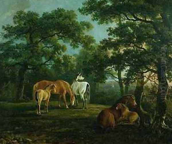 Horses in a Landscape Oil Painting by S. & Barrett, G. Gilpin