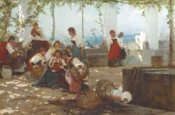 Women on a Terrace, Capri Oil Painting by Anselmo de Guinea