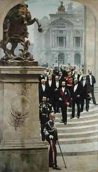 President Sadi Carnot 1837-94 and his Government in Front of the Opera de Paris Oil Painting by Henri & Stevens, Alfred Gervex