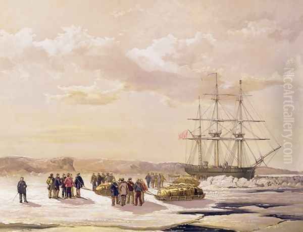 Sledge party leaving HMS Investigator in Mercy Bay under the Command of Lieutenant S Gurney Cresswel Oil Painting by Gurney Cresswell, Lieutenant S.