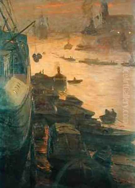 Hamburg Harbour by the Emperors Quay Oil Painting by Carlos Grethe