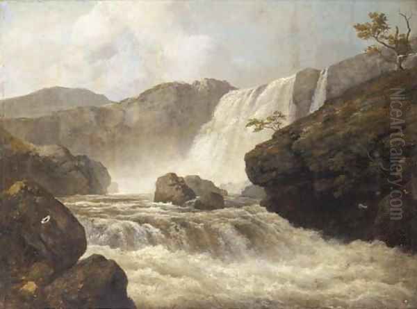 A mountain waterfall Oil Painting by Edmund Gill