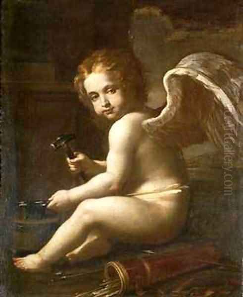 Cupid Sharpening his Arrows Oil Painting by Francesco Giovanni Gessi