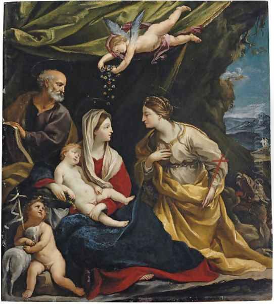 The Holy Family, with Saint Margaret and the Infant Saint John the Baptist Oil Painting by Francesco Giovanni Gessi