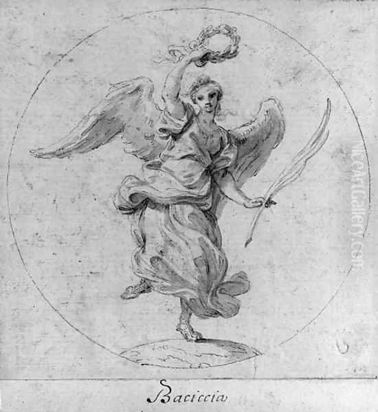 Victory Design for the obverse of a medal dedicated to Queen Christina of Sweden; and Virtue subduing Evil Design for the obverse of a medal dedicat Oil Painting by Giovanni Battista (Baciccio) Gaulli