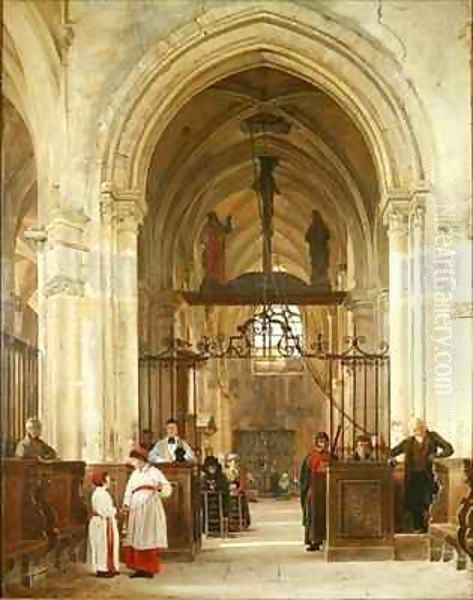 Interior of the Church of St Prix Valle de Montmorency Oil Painting by Jean Bruno Gassies