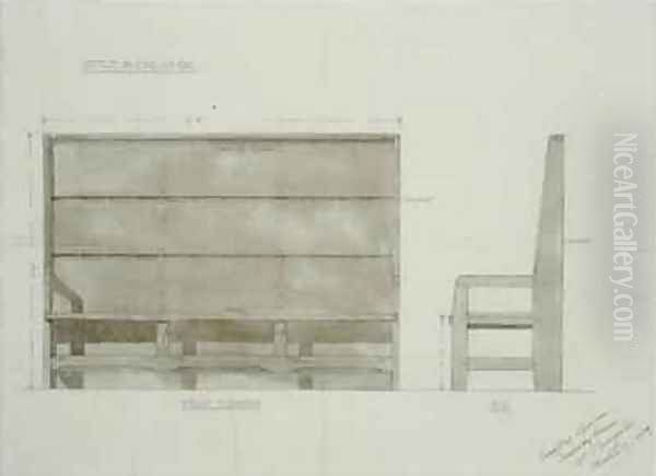 Design for Settle in English Oak Oil Painting by Ernest William Gimson