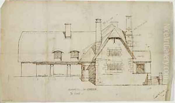 Garden elevation of cottage Sapperton Oil Painting by Ernest William Gimson