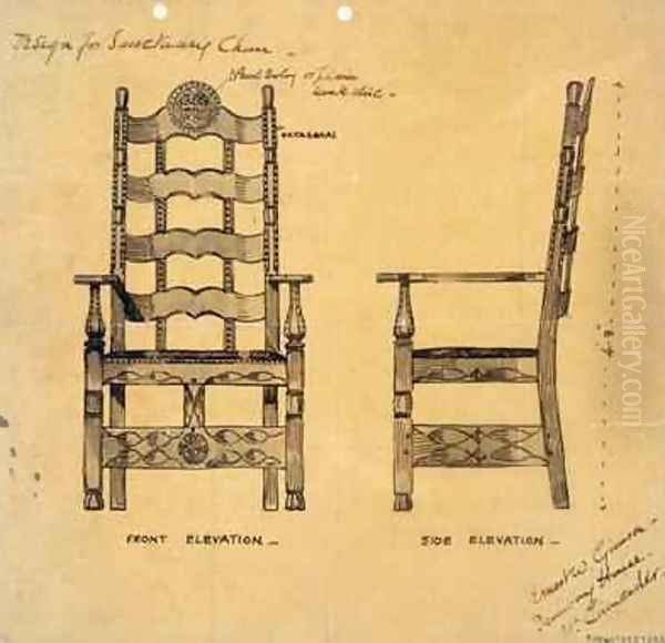 Design for Sanctuary Chair Oil Painting by Ernest William Gimson