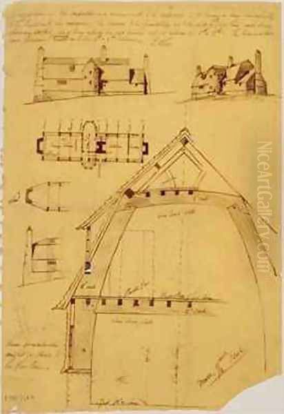 View plan and detail of house Oil Painting by Ernest William Gimson