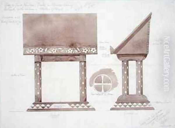 Design for Reading Desk in Brown Ebony inlaid with Silver and Mother of Pearl Oil Painting by Ernest William Gimson